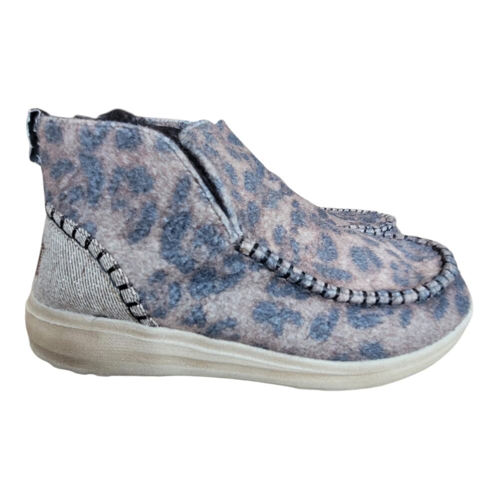 HEYDUDE Denny Leopard Print Ankle Boots Gray Taupe Women’s 8.5-9